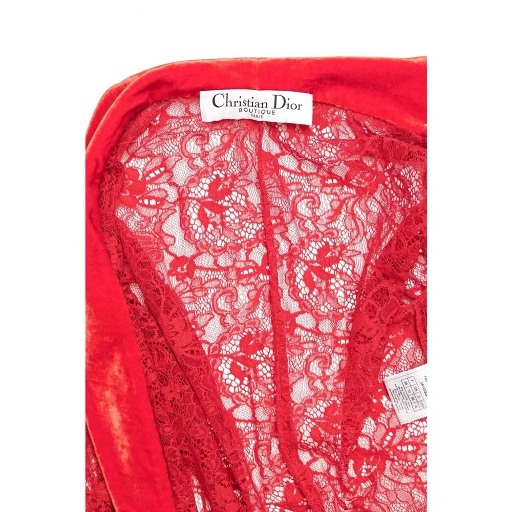 Christian Dior F/W 2003 Red Lace Jacket Top with Velvet Trim